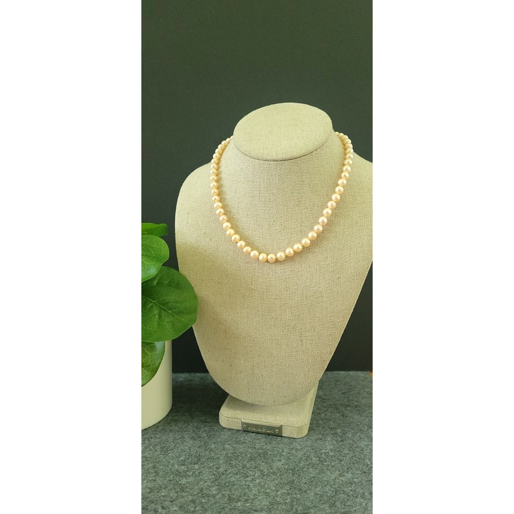 Mid Century Cultured Pearl Necklace 14K Gold Filled Heart Clasp 17in